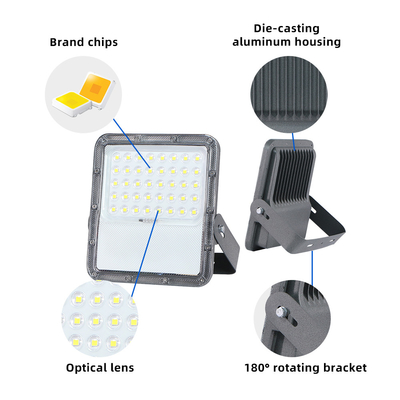 100w 200w RGB Wall Mounted Solar LED Flood Light For Stadium Rechargeable IP66 Waterproof