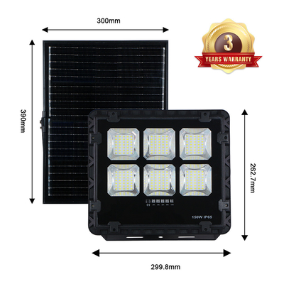 Efficient Solar Floodlight, 150W, Black Aluminum, IP65 Waterproof, Ideal for Outdoor Lighting