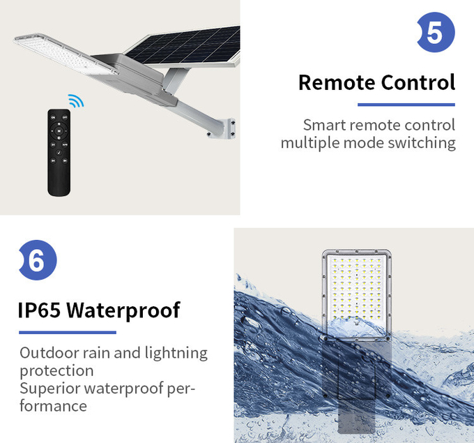 Thiết kế nhôm Cảm biến chuyển động tách biệt DC 100W 200W 300W 400W IP66 Đèn đường ngoài trời chạy bằng năng lượng mặt trời Đèn đường Led 4